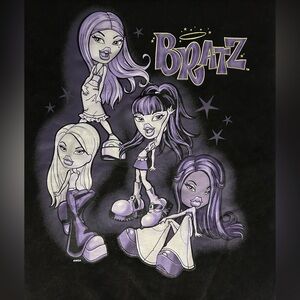 VTG Y2K Bratz Dolls Sweatshirt Large L Black Purple Crewneck Cartoon Stars
